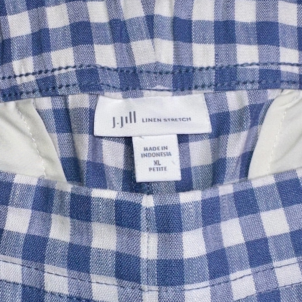 NWOT J Jill Blue White Gingham Linen Stretch Petite XL Pants Checkered Trousers - Picture 4 of 11